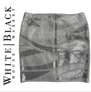 White House Black Market Sequin Mini Skirt Silver Women’s Size 2